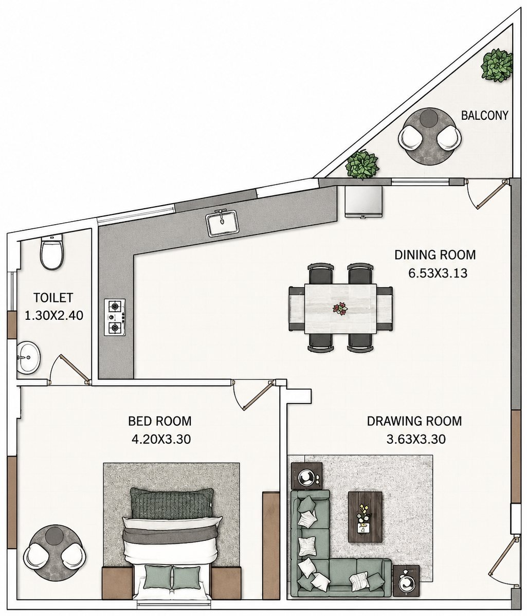 1 BHK Layout Plan